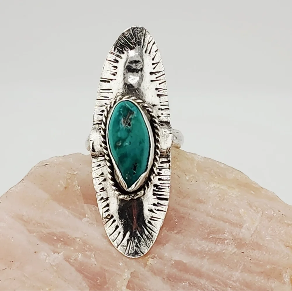 TURQUOISE SADDLE STTLE RING HANDMADE IN STERLING SILVER SIZE 11.75